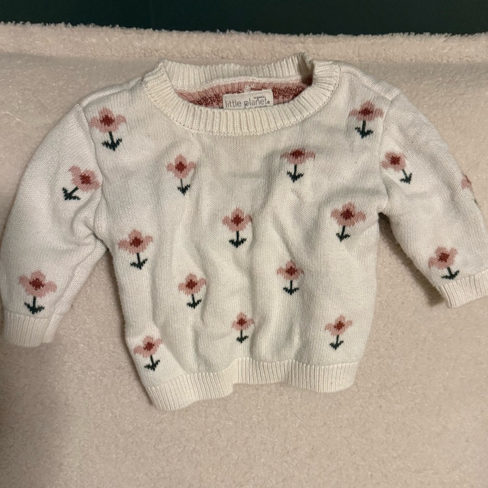White Floral Sweater - Little Planet